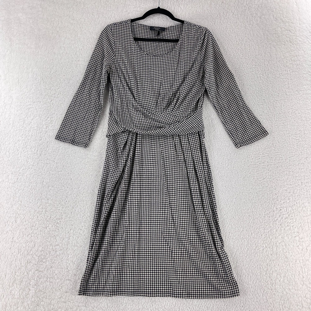 Max Mara Weekend Dress Womens Size Small Black White Houndstooth Gathered Waist